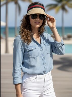 New Stylish Beige Visor with Green and Red Accents